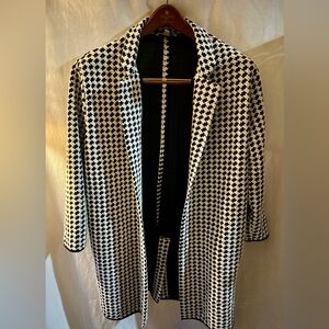 Philosophy XL Houndstooth Black White Notched Collar Cardigan Duster Sweater 90s